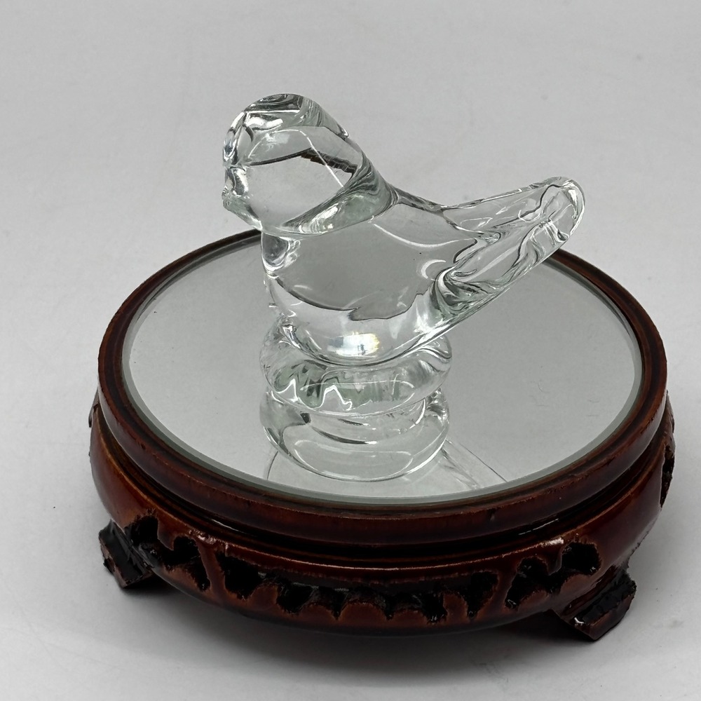 Vintage Clear Glass Bird Figurine Hand Blown Art Glass Paperweight Animal Decor